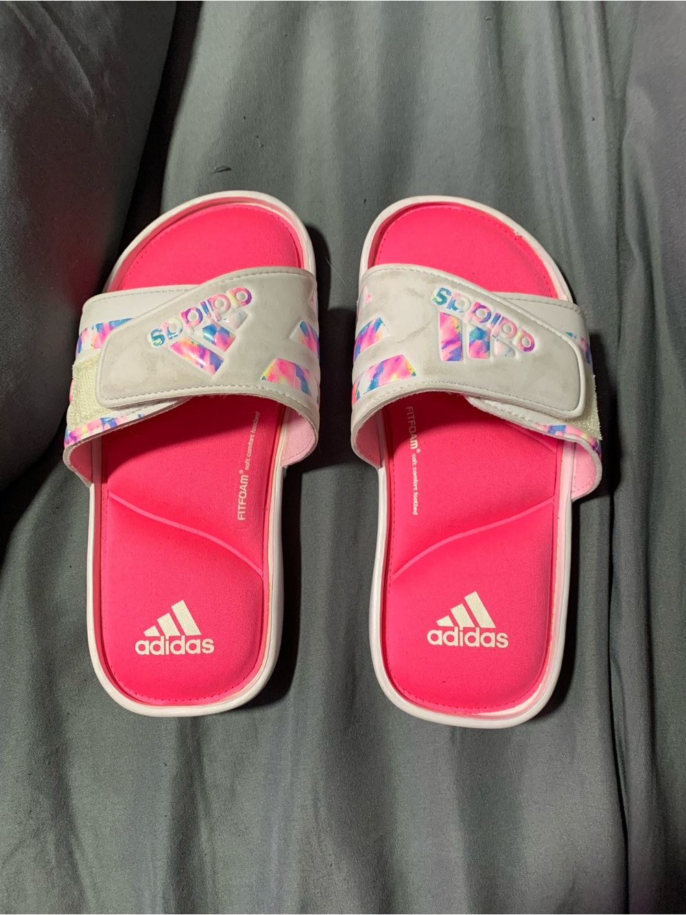 adidas Hot Pink Slide Sandals with Iridescent Accents
